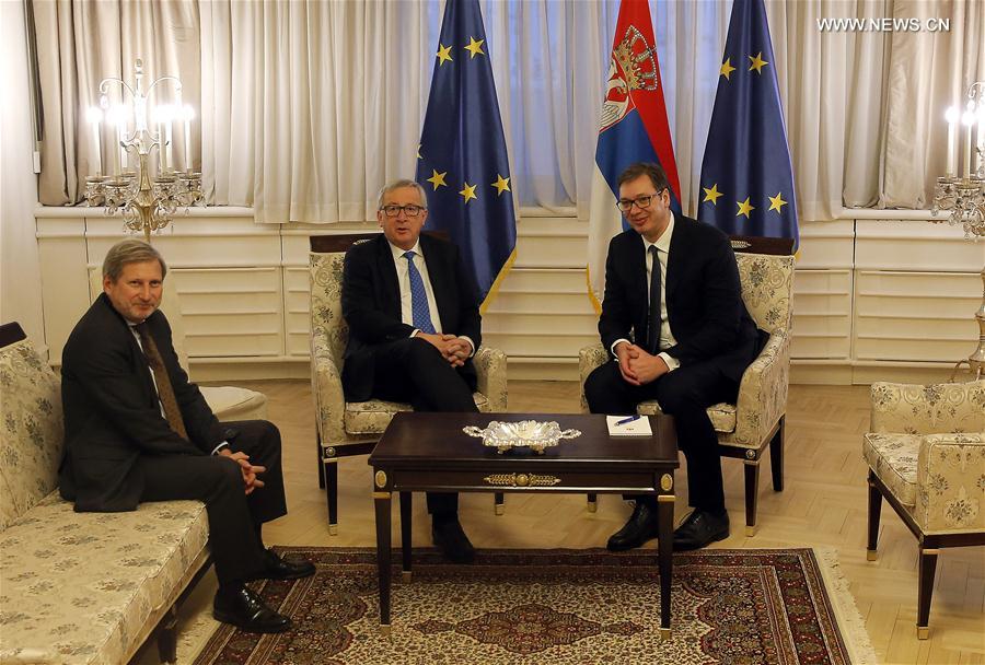 SERBIA-BELGRADE-EU-JUNCKER-HAHN-VISIT