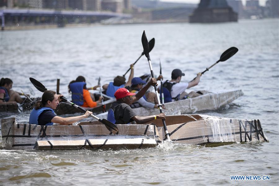 U.S.-NEW YORK-CITY OF WATER DAY-CARDBOARD BOAT