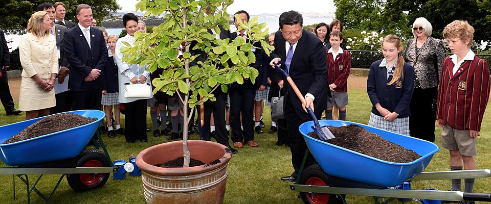 习近平在澳大利亚塔斯马尼亚州与小学生共同植树